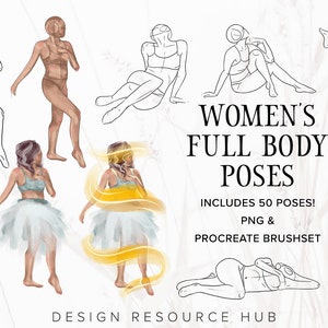 Procreate Stamps to Help Draw Women, Full Body Poses • Drawing People • iPad Art • DIY Digital Design Resources • Drawing Tablet • Mockups