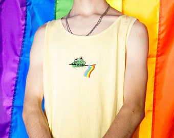 Frosch-Stolz Regenbogen Tank Top | LGBTQ+ Pride | Stolz Tanktop | Besticktes Tank-Top | Stolz Stickerei | bestickt | Ästhetisches Tank Top