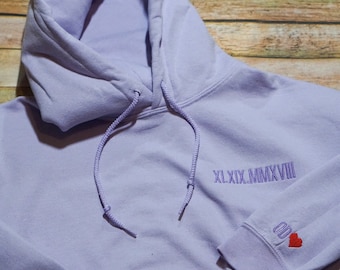 Roman Numerals Anniversary Embroidered Hoodie | Embroidered Hoodie | Cute Hoodie | Gift for Significant Other | Anniversary Date Hoodie