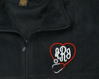 Monogrammed Nurse Fleece Jacket | Embroidered Jacket | Nurse Jacket | Fleece Jacket | Zip-Up Jacket | Nurse Gift | Monogram Fleece Jacket