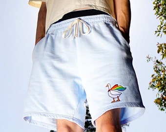 Gans stolz Regenbogen Shorts | LGBTQ+ Pride | Bestickte Shorts | Pride Shorts | Komfort Farben Shorts | Stolz | Süße Pride Shorts