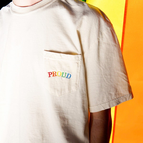 Proud Rainbow Pocket Tee | LGBTQ+ Pride Shirt | Pride Embroidery | Embroidered | Aesthetic T-shirt | Proud Rainbow Shirt