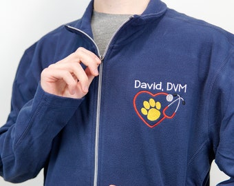 Veterinarian Custom Microfleece Jacket | Microfleece Jacket | Vet Jacket | Vet Jacket with Name | DVM | LVT | Vet Tech Jacket | Vet Gift