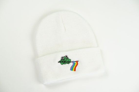 Frog Pride Rainbow Beanie | Embroidered Beanie | Aesthetic Beanie | Cute Beanie | Pride Beanie | LGBTQ+ Pride | Gay Pride Beanie