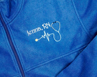 Custom Nurse Fleece Jacket | Stethoscope Nurse Jacket | Embroidered Jacket | Nurse Jacket | Fleece Jacket | Zip-Up Jacket | Nurse Gift