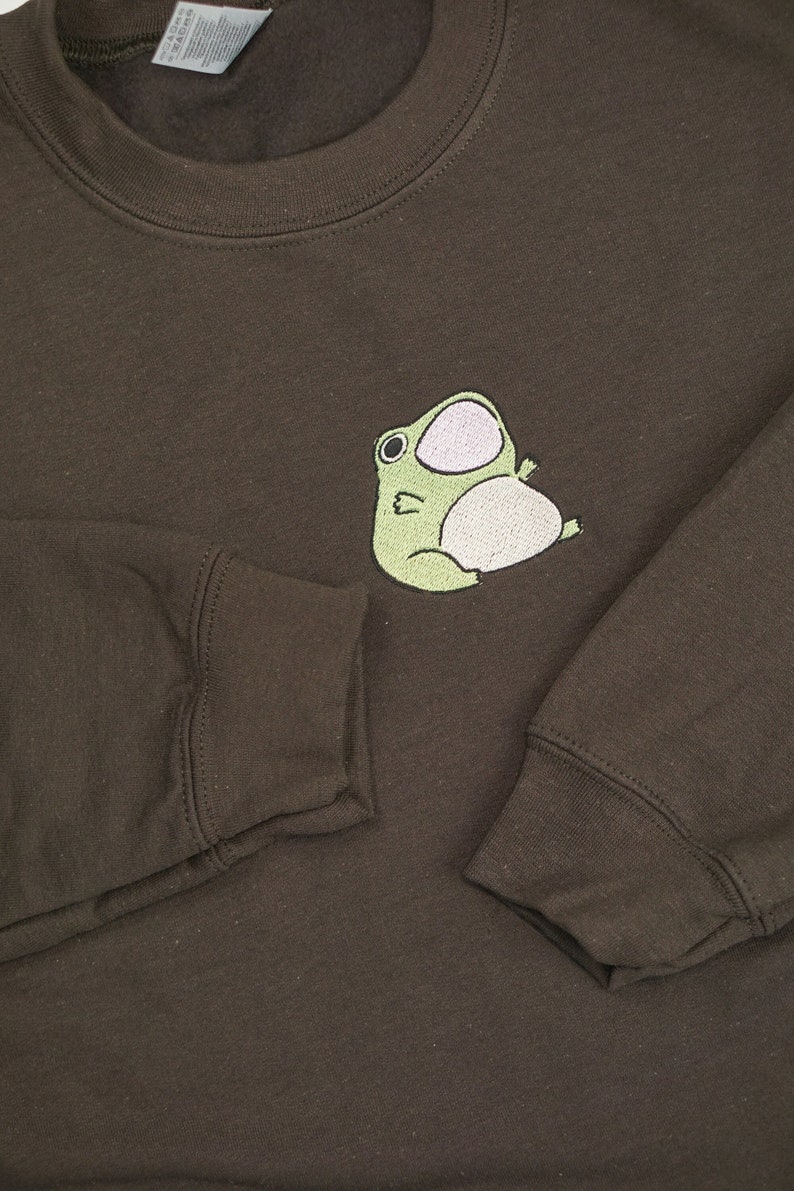 Frog with Mouth Open Funny Sweatshirt | Embroidered Sweatshirt | Aesthetic Sweatshirt | Crewneck Sweatshirt | Pullover | Sweater 