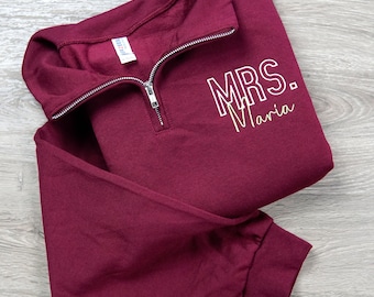 Personalisiertes Lehrer Name Viertel-Zip Sweatshirt | Besticktes Sweatshirt | Lehrer-Sweatshirt | Lehrer Geschenk | 1/4 Zip-Sweatshirt | Namen