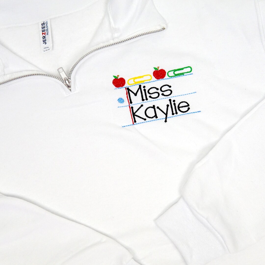 Custom Teacher Quarterzip Sweatshirt Notebook With Name Embroidered