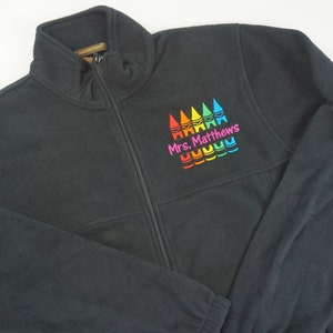 Crayons Personalized Teacher Fleece Jacket | Embroidered Jacket | Teacher Jacket | Fleece Jacket | Zip-Up Jacket | Teacher Gift