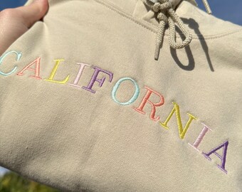 California bestickter Hoodie | Bestickter Hoodie | Niedliches Hoodie | Zustand Hoodie | Stadt Hoodie | Pastell Zustand Hoodie | Schlicht