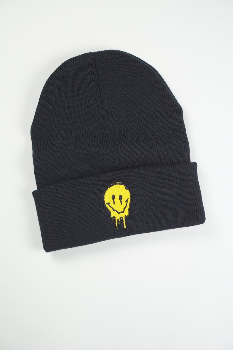 Smiley Face Drip Beanie Embroidered Beanie Aesthetic - Etsy