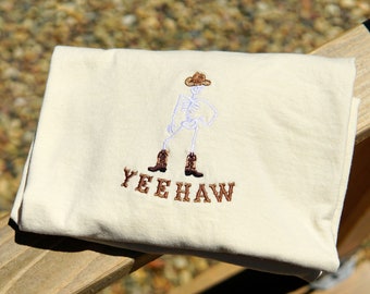 Yeehaw Skeleton Tee | Halloween Tee | Skeleton Shirt | Embroidered Halloween | Halloween Embroidery | Embroidered Tee | Aesthetic T-shirt