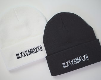 Roman Numerals Anniversary Beanie | Embroidered Beanie | Aesthetic Beanie | Cute Beanie | Anniversary Beanie | Couples Beanie | Couples Gift