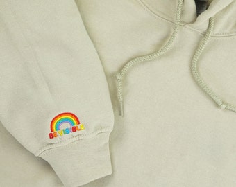 Be Visible Rainbow Sleeve Hoodie | Embroidered Hoodie | Aesthetic Hoodie | Sweatshirt | Pullover | Sweater | LGBTQ+ Pride Hoodie