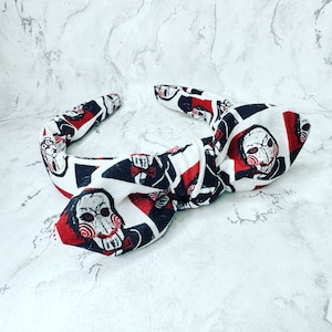 Horror Jigsaw Halloween Knotband, Halloween Headband, Hair Accessories, Scrunchie, Bow, Gifts For Her, Pumpkin, Halloween Accessories