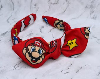 Classic Gamer - Knotted Bow Headband, Hair Accessories, Scrunchie, Gifts For Her, Hair Bow, Christmas Headband, Top Knot Headband