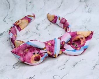 Strawberry Bear - Knotted Bow Headband, Hair Accessories, Scrunchie, Gifts For Her, Hair Bow, Christmas Headband, Top Knot Headband