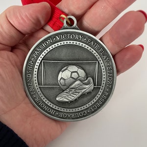 FOOTBALL 70mm Presentation Medal, Personalised with your own engraved text on the back, Gold, Silver or Bronze Medal, Footie, Soccer,
