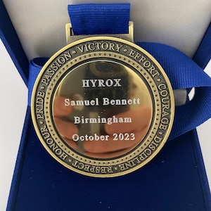 Personalised Engraved Medal, Gold, Silver, Bronze, Add  your own Text, Logo, Number, Custom designed, in a Luxury Velvet Presntation Case