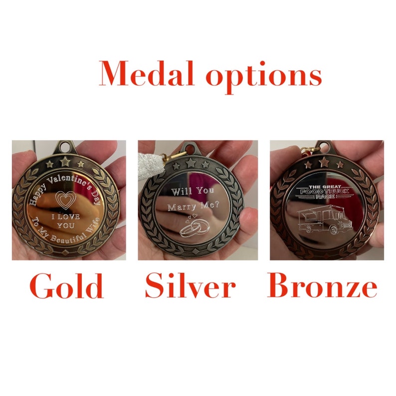 Engraved Antique Gold, Silver, Bronze Heavyweight Quality Medal in Luxury Velvet Presentation Case, Personalised with your message or Logo, image 9