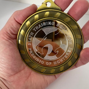 EXTRA LARGE 90mm GOLD Medal Personalise with Engraved logo and/or text, Sports events achievements, Corporate, Running, Walking, Cycling