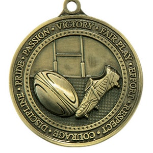 RUGBY 60mm Medal, Gold / Silver / Bronze, Personalise with text, Team Award Ceremony, Presentation Prize, Club Trophy Reward,