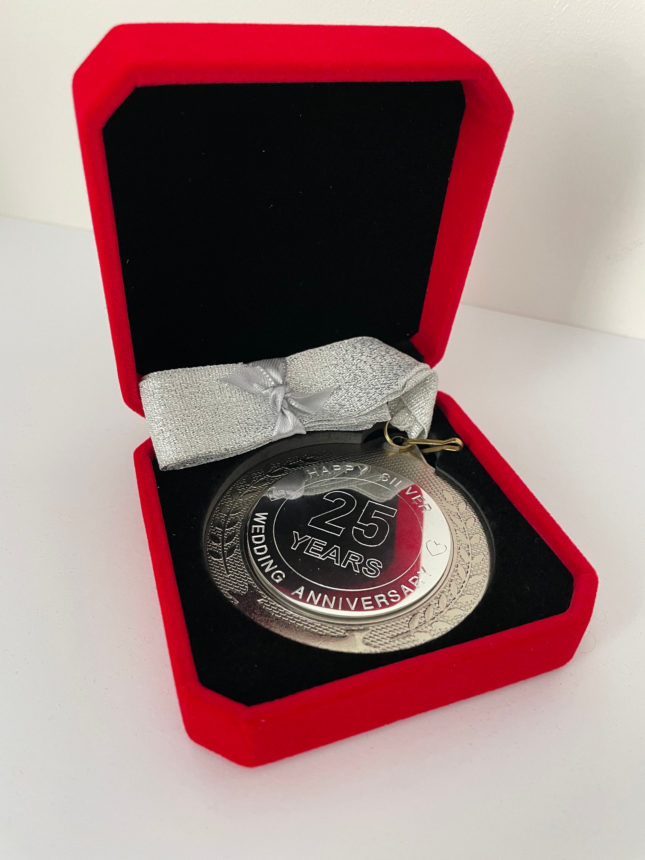 Double Heart Anniversary Coin Gift Set | Antique Silver Medallion With Display Stand & Card