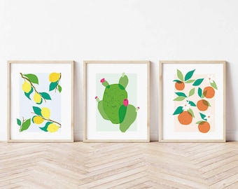 FRUITS DE SICILE - ensemble de 3 illustrations - citrons / figues de barbarie / oranges - Affiche - téléchargement numérique
