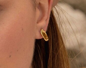 The Aqua Studs // 24k Gold Plated Textured Earrings // Sleek and Wavy
