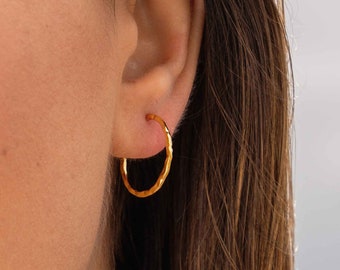 The Splash Hoops // 24k Gold Plated Textured Hoops // Minimal and Sleek Earrings