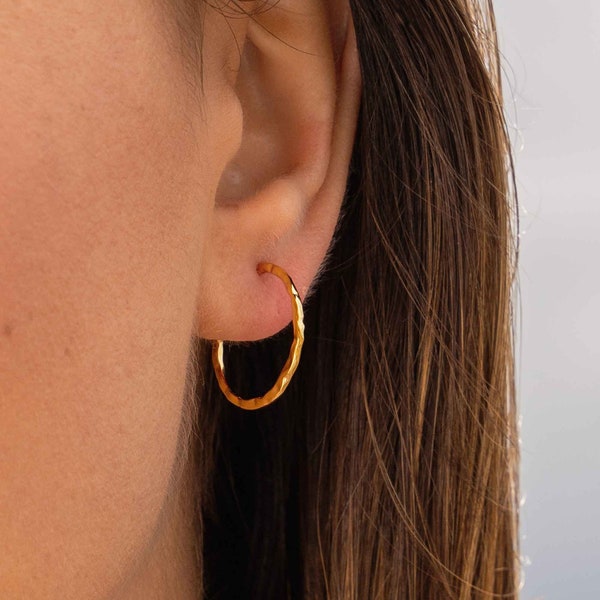 The Splash Hoops // 24k Gold Plated Textured Hoops // Minimal and Sleek Earrings