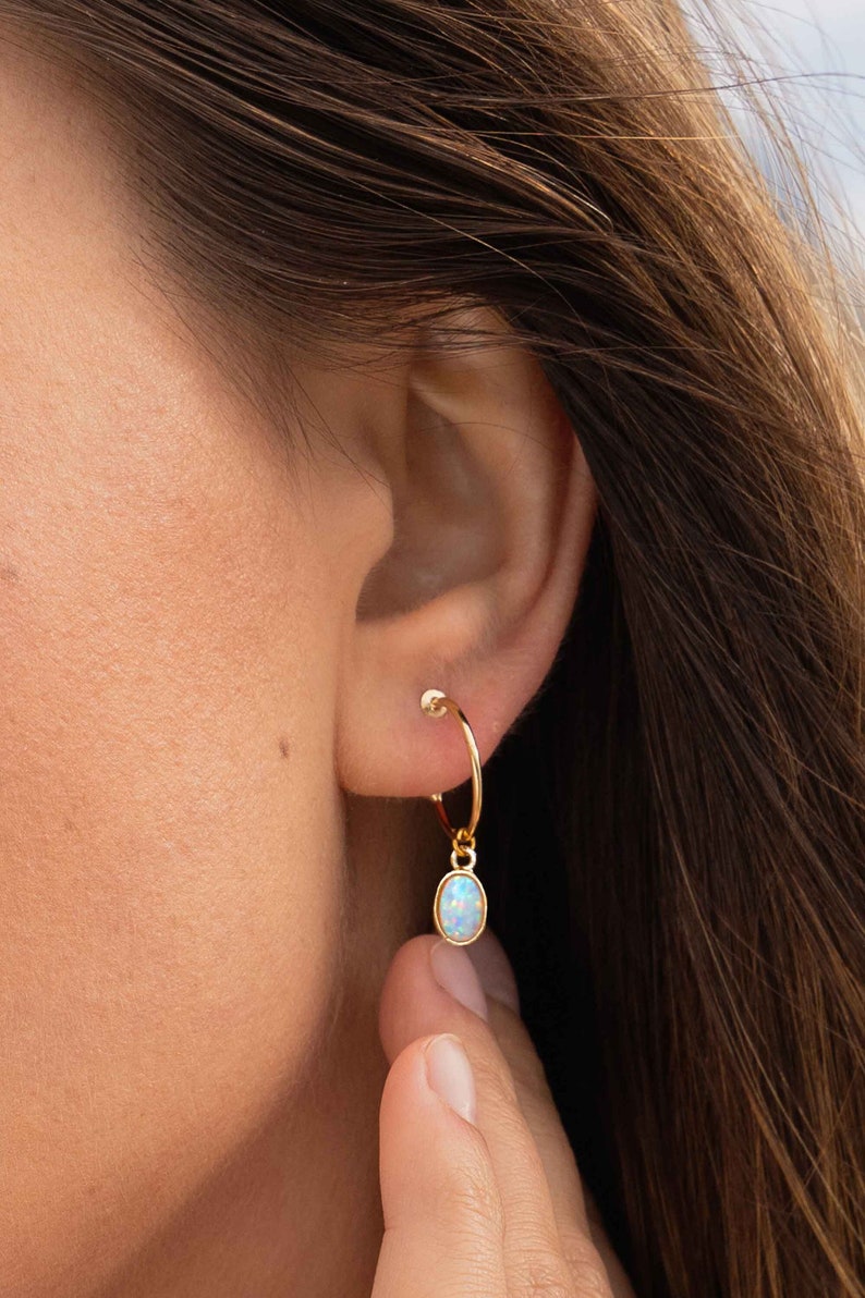 Aura 'Opal' Hoops // 24k Gold Plated // Statement Pendant Earrings // Perfect Layering Piece // Boho Style image 1