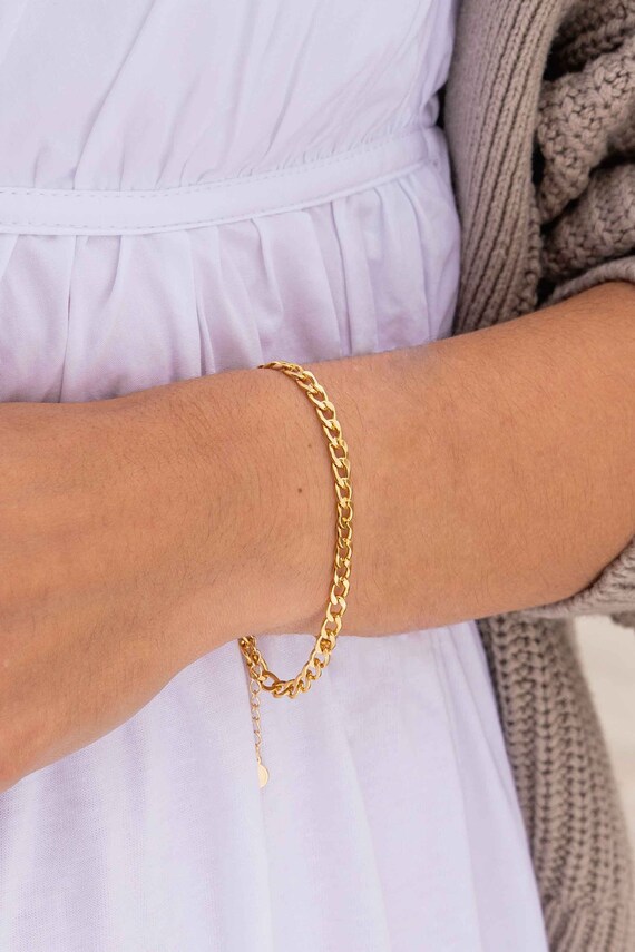 Millie flat Curb Bracelet 18k Gold Plated Faceted Links
