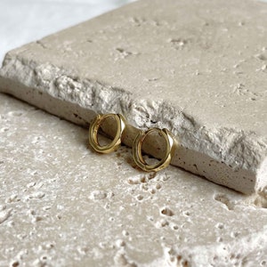 Ava Faceted Huggies // Geometric Delicate Hoops // 18k Gold Plated or Sterling Silver Layering Earrings image 3