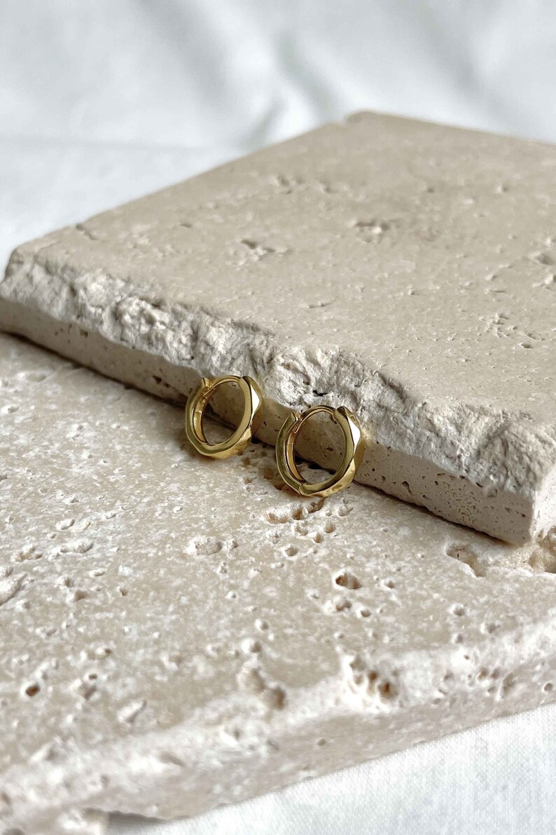 Ava Faceted Huggies // Geometric Delicate Hoops // 18k Gold Plated or Sterling Silver Layering Earrings image 3