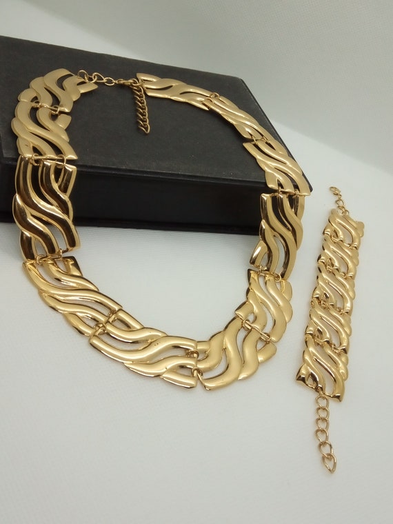 Vintage Gold Plated Costume Jewelry Set, Massive … - image 1