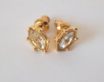 Elegante Vergoldet stud Ohrringe Ohrstecker mit diamant-look klare Stein, Vintage um 1970er! Cocktail Hochzeit Abendschmuck. Sehr gut!