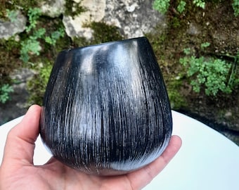Handmade Black Ceramic Vase:Minimalist Raku Pottery, Modern Home Decor (5 inches)