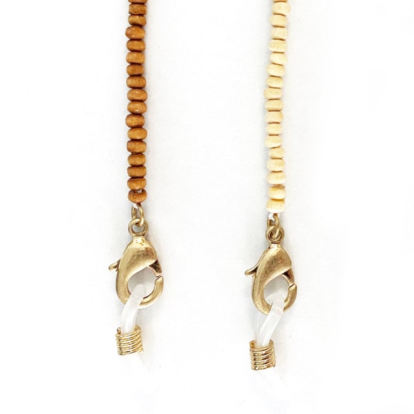 Wood Beaded Face Mask Chain Lanyard Eye Glasses & Tag Holder