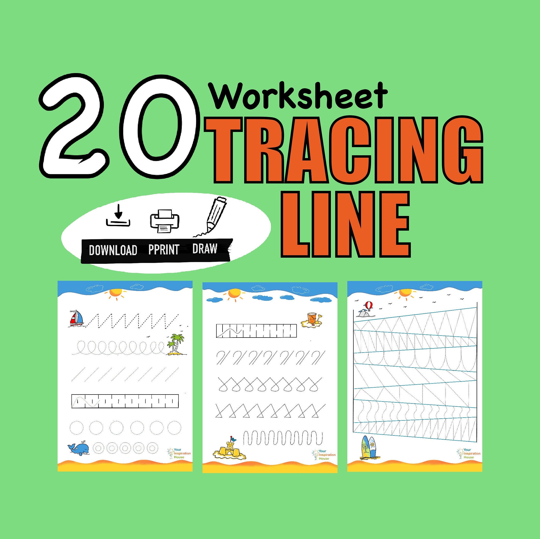 download pdf tracing line learning to write handwriting etsy