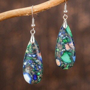 Galaxy Sea Sediment Jasper Stone Earrings Statement Dangle - Etsy