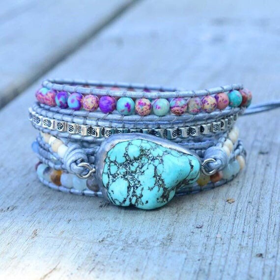 Turquoise Stone Healing Braceletnatural Gemstone Balance Etsy