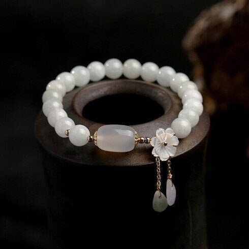 Unique White Jade Healing Stone Bracelet-Meditation Calming Spiritual…