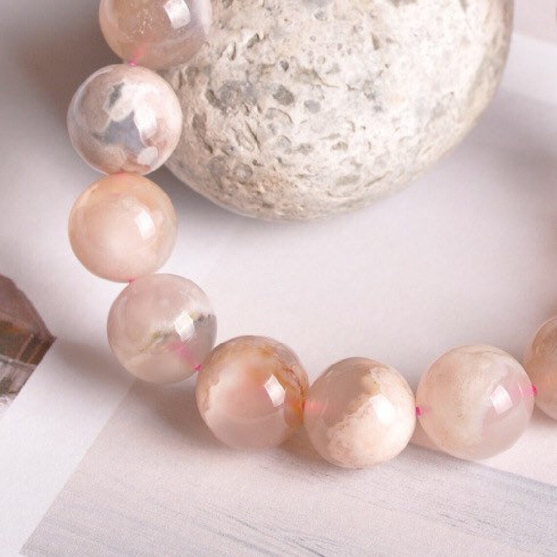 Cherry Blossom Agate Natural Stone Braceletmeditation Etsy