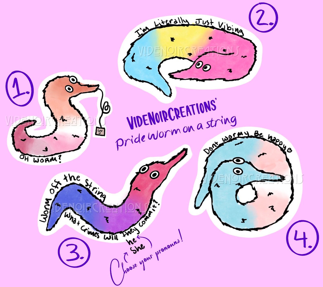 LGBTQ Pride Worm on A String Stickers, 3.5, Bisexual, Trans, Gay Pride ...