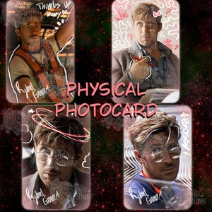 May include: Four physical photocards featuring images of a man with various poses and text overlays. The cards have a pink border and the words "PHYSICAL PHOTOCARD" in pink. Each card has the name "Ryland Gena" and the "Cosmic Yeehaw" logo.