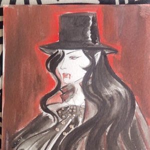 Original Watercolor Glampire Vampire Drawing Painting Mabs Drawlloween 2022 Halloween illustration Unique Anime Art 5.5 x 8.5 inches