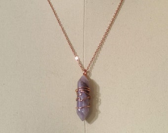 Wire Wrapped Amethyst Crystal Pendant: Rose Gold Necklace