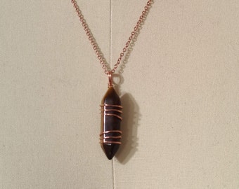 Wire Wrapped Tiger's Eye Jewelry, Crystal Pendant, Minimalist Necklace, Wire Wrapped necklace, Rose Gold Plated, copper wire