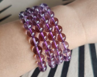 8mm Round Amethyst Bracelet: Natural Crystal Stretch Bracelet